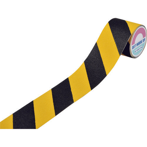 緑十字 滑り止めトラ柄テープ 黄/黒 ASS−105NTR 100mm幅×5m 塩ビ+鉱物粒子 屋内外兼用