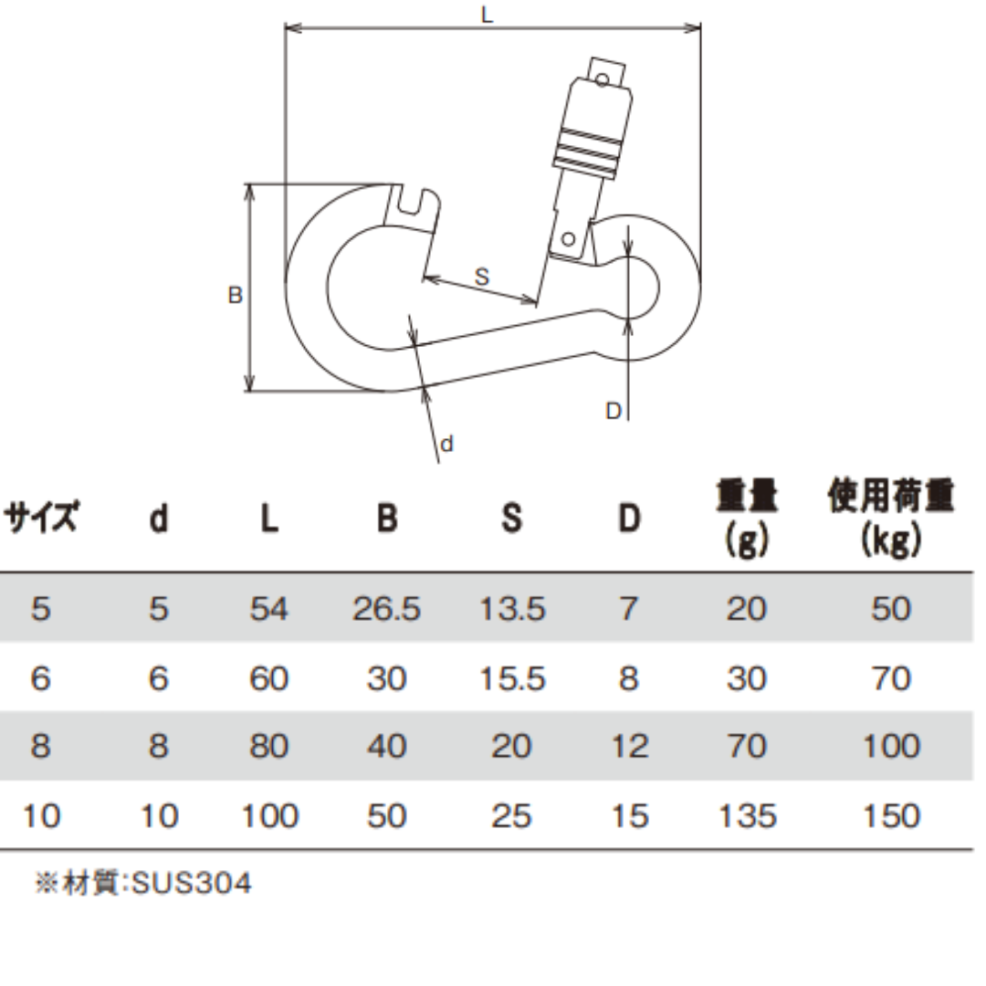 【カラビナ】AKフック外開き型(ステンレス)