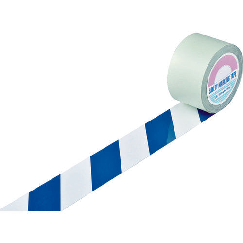 緑十字 ガードテープ(ラインテープ) 白/青(トラ柄) GT−752WBL 75mm幅×20m