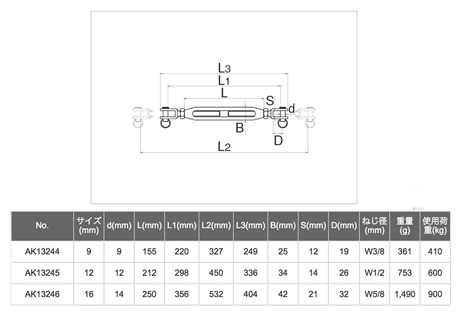 ターンバックルフォーク(ナット付)