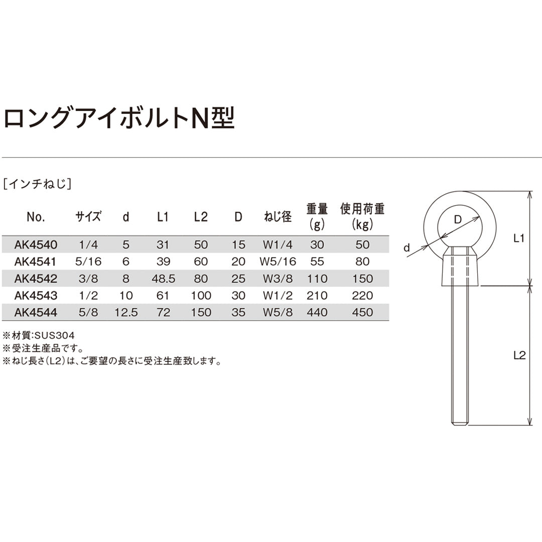 ロングアイボルトN型(インチねじ)