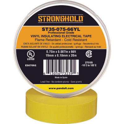 ストロングホールド StrongHoldビニールテープ 耐熱・耐寒・難燃 プロ仕様グレード 黄 幅19.1mm 長さ20m ST35−075−66YL