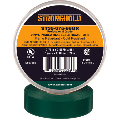 ストロングホールド StrongHoldビニールテープ 耐熱・耐寒・難燃 プロ仕様グレード 緑 幅19.1mm 長さ20m ST35−075−66GR