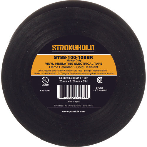 ストロングホールド StrongHoldビニールテープ 耐熱・耐寒・難燃 ヘビーデューティーグレード 黒 幅25.4mm 長さ33m ST88−100−108BK