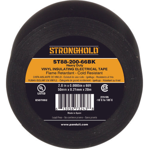 ストロングホールド StrongHoldビニールテープ 耐熱・耐寒・難燃 ヘビーデューティーグレード 黒 幅50.8mm 長さ20m ST88−200−66BK