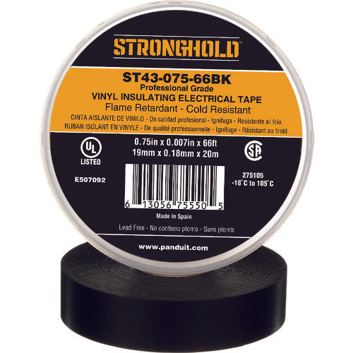 ストロングホールド StrongHoldビニールテープ 耐熱・耐寒・難燃 プロ仕様グレード 黒 幅19.1mm 長さ20m ST43−075−66BK