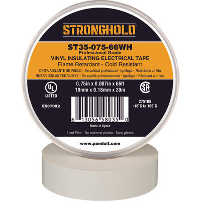 ストロングホールド StrongHoldビニールテープ 耐熱・耐寒・難燃 プロ仕様グレード 白 幅19.1mm 長さ20m ST35−075−66WH