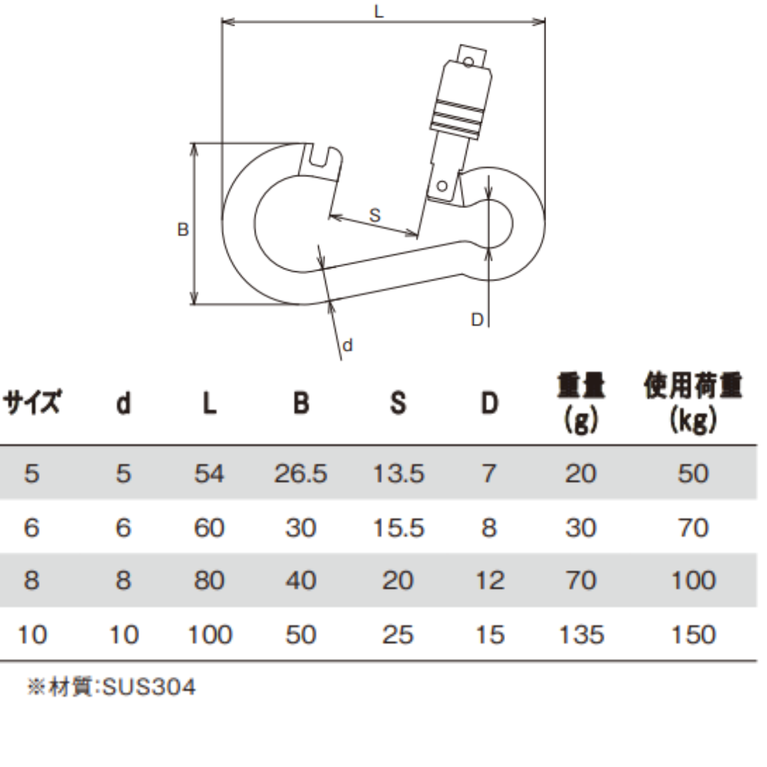 【カラビナ】AKフック外開き型（ステンレス）