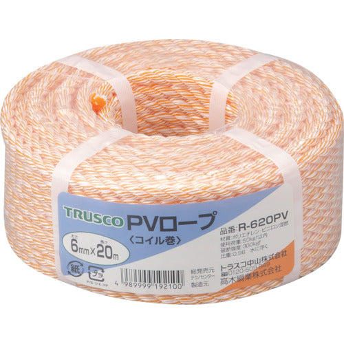 TRUSCO（トラスコ） PVロープ 3つ打 線径6mmX長さ20m