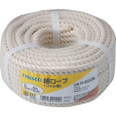 TRUSCO 綿ロープ 3つ打 線径6mmX長さ20m