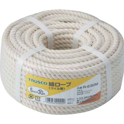 TRUSCO（トラスコ） 綿ロープ 3つ打 線径6mmX長さ30m