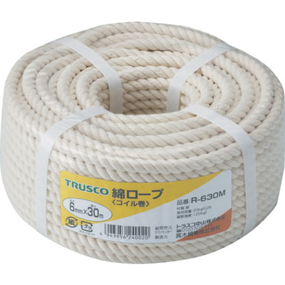 TRUSCO 綿ロープ 3つ打 線径6mmX長さ30m