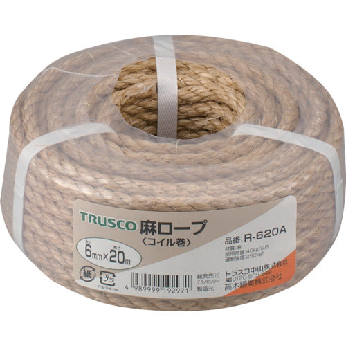 TRUSCO 麻ロープ 3つ打 線径6mmX長さ20m