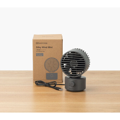 RHYTHM 卓上扇風機 静音 小型 USB給電式 自動首振り 強力 DCモーター 2重反転ファン デスクファン お手入れ簡単 Silky Wind Mini ダークグレー
