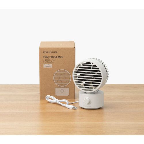 RHYTHM 卓上扇風機 静音 小型 USB給電式 自動首振り 強力 DCモーター 2重反転ファン デスクファン お手入れ簡単 Silky Wind Mini ライトグレー
