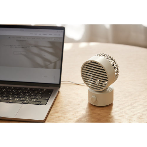 RHYTHM 卓上扇風機 静音 小型 USB給電式 自動首振り 強力 DCモーター 2重反転ファン デスクファン お手入れ簡単 Silky Wind Mini ライトグレー