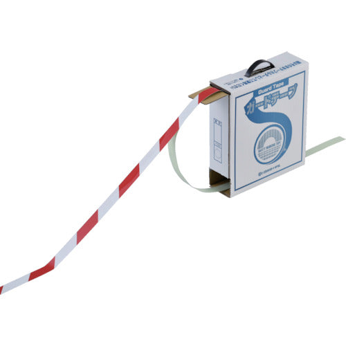 緑十字 ガードテープ（ラインテープ） 白／赤（トラ柄） GT−251WR 25mm幅×100m