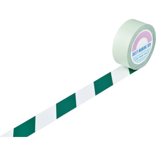 緑十字 ガードテープ（ラインテープ） 白／緑（トラ柄） GT−502WG 50mm幅×20m