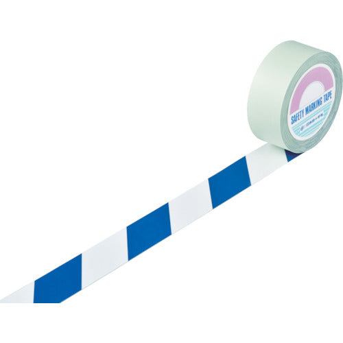 緑十字 ガードテープ（ラインテープ） 白／青（トラ柄） GT−502WBL 50mm幅×20m