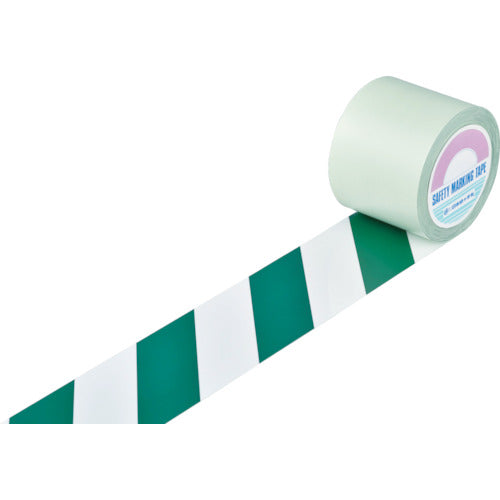 緑十字 ガードテープ（ラインテープ） 白／緑（トラ柄） GT−102WG 100mm幅×20m