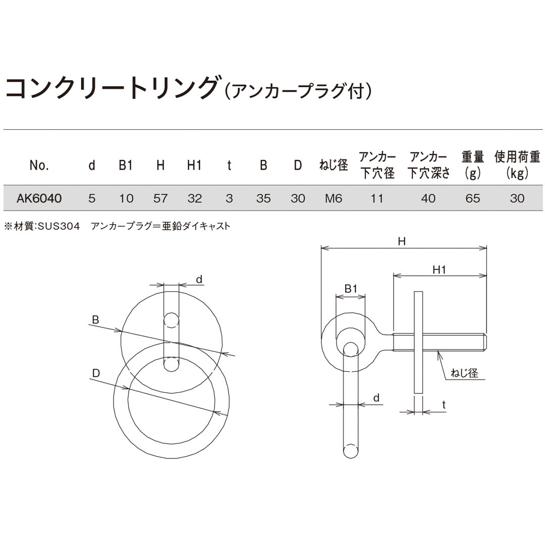 コンクリートリング（アンカープラグ付）